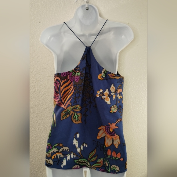 J. CREW Top 100% Silk Blue Green Print Tank size Small Fully Lined Summer - Picture 3 of 12